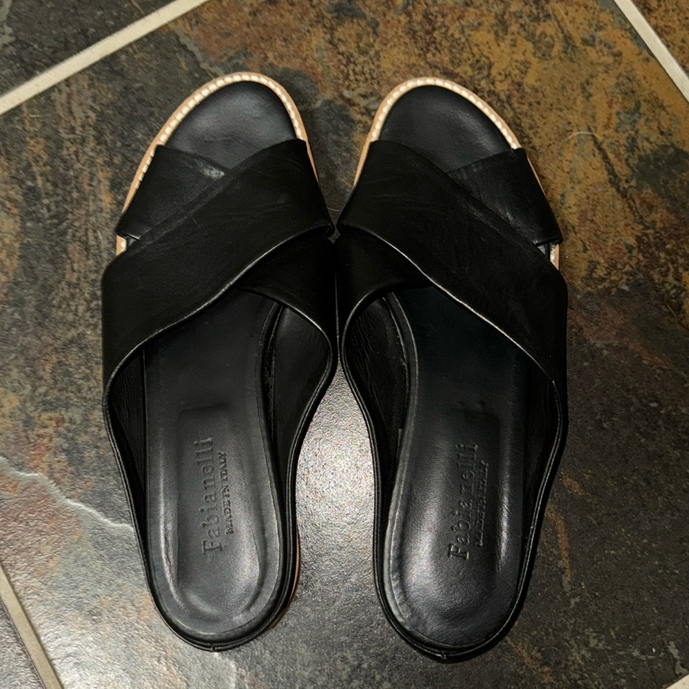 Fabianelli Black Leather Crisscross Sandals size 40/9.5